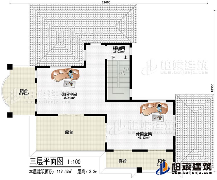 顶层:2休闲空间、2露台、2阳台、楼梯间