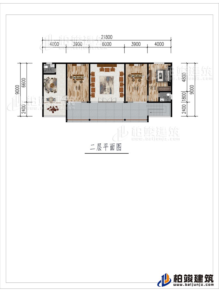 二层:2客厅、2书房、公卫、内卫、卧室、阳台